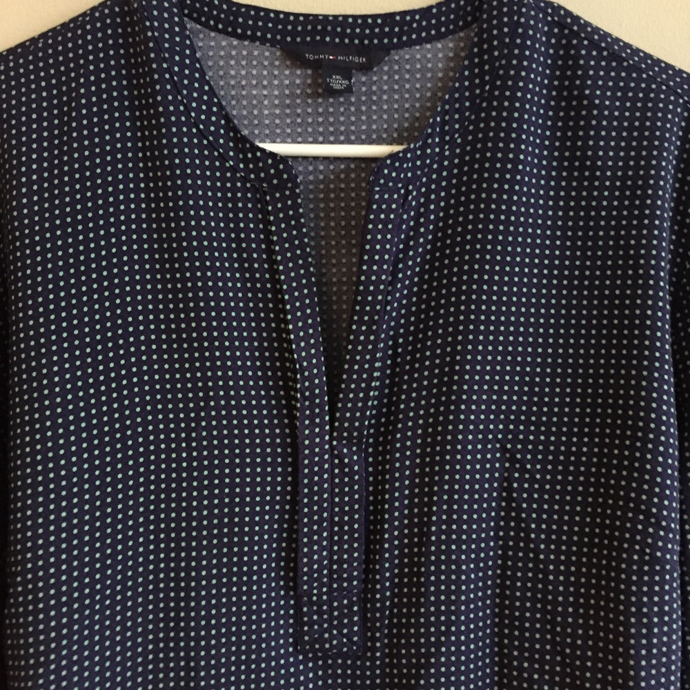 TOMMY HILFIGER LS  Navy XXL Polka Dot Blouse
